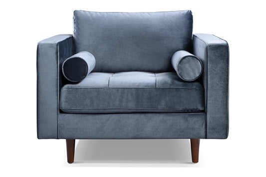Fauteuil Style Rétro Vellson Vardo Velours Bleu